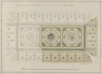 Suunnittelu ruokasalin kattoon, Headfort House, 1775 (kynä ja muste wc:llä paperille)